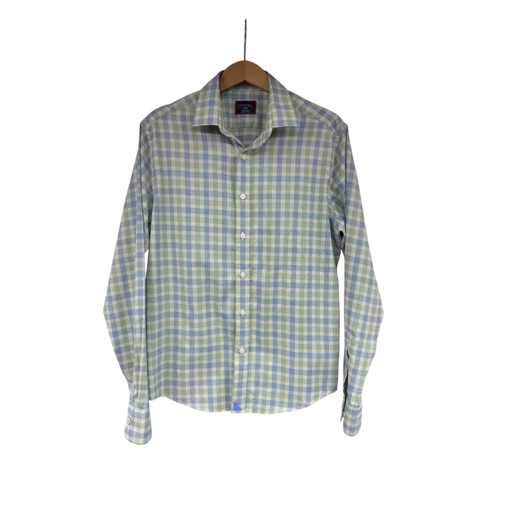 UNTUCKit Fabbro Slim Fit Gingham Shirt Mens Small Green Blue Button Down